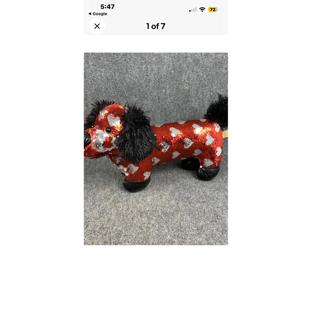 Sparkle Heart Sequin Dog Plush Stuffed Animal Red Silver Toy valentines gift